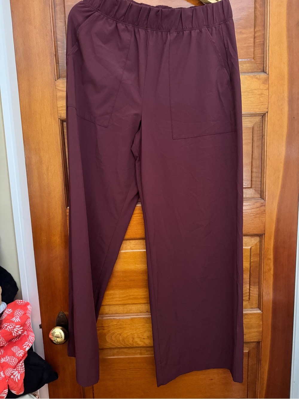 Beyond Yoga Wide-Leg travel Pants in Deep Burgundy (L/31” inseam)